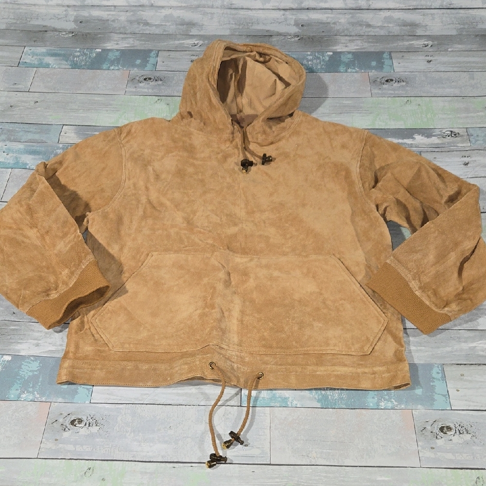The Territory Ahead Tan Leather Anorak Hoodie Sz Small